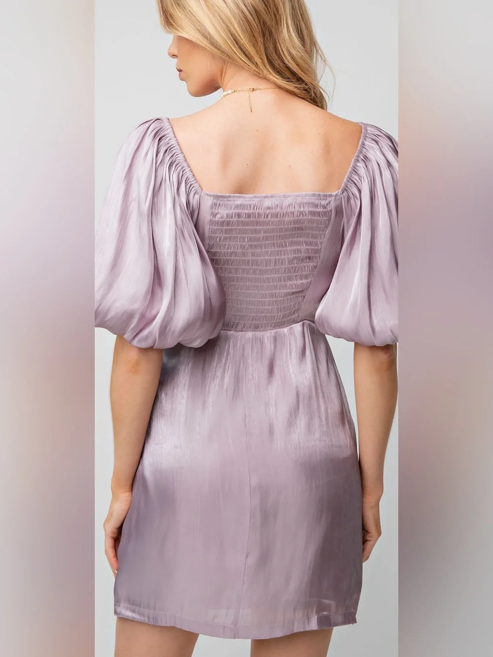 easel Lavender Satin Puff-Sleeve Midi Dress/ brand New w/tags - Picture 2 of 3